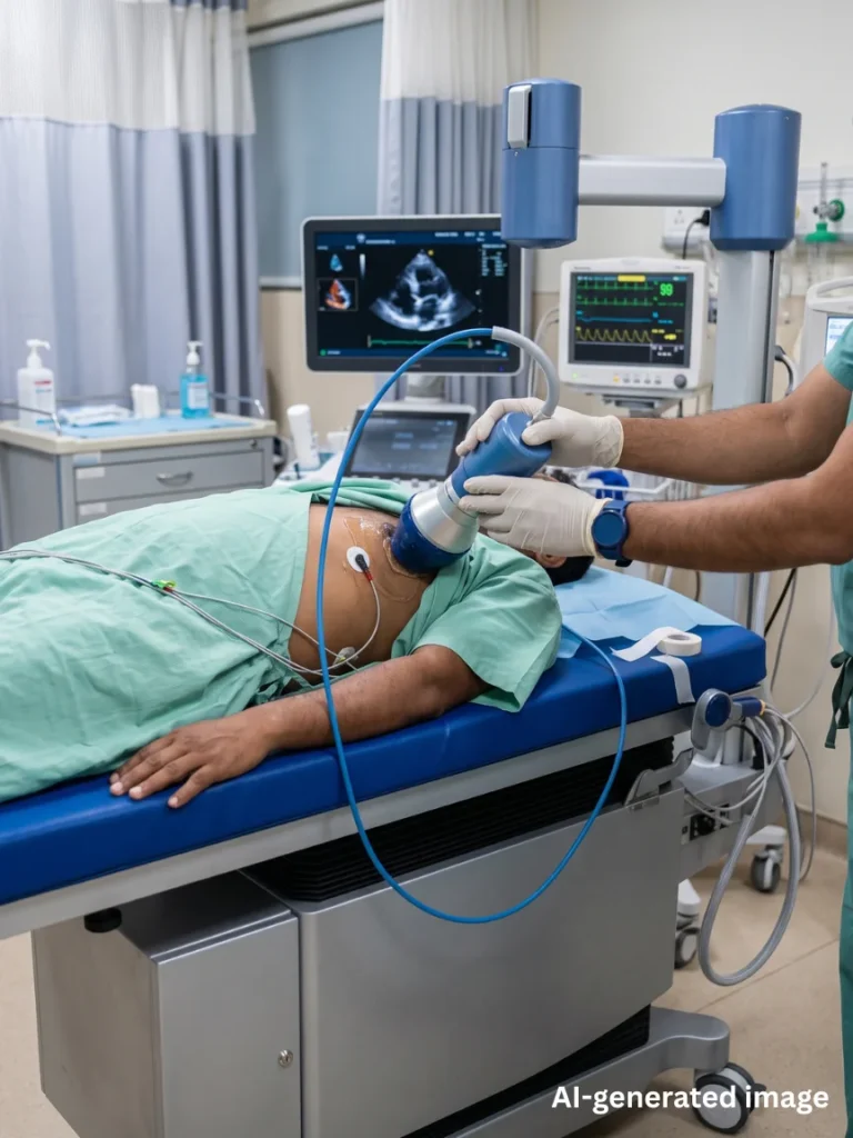 ESMR therapy procedure showing a healthcare professional using a treatment device on a patient