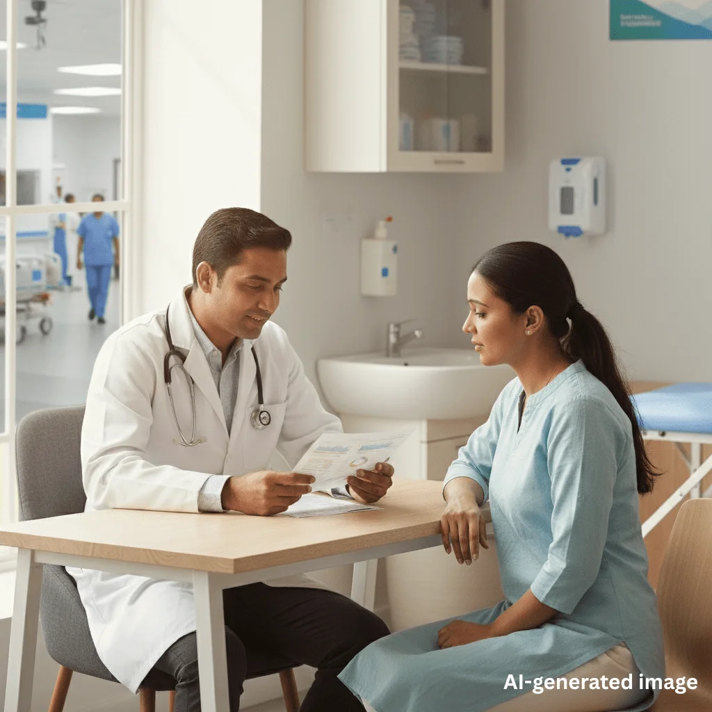  Doctor consultation in hospital with a healthcare professional discussing medical information with a patient