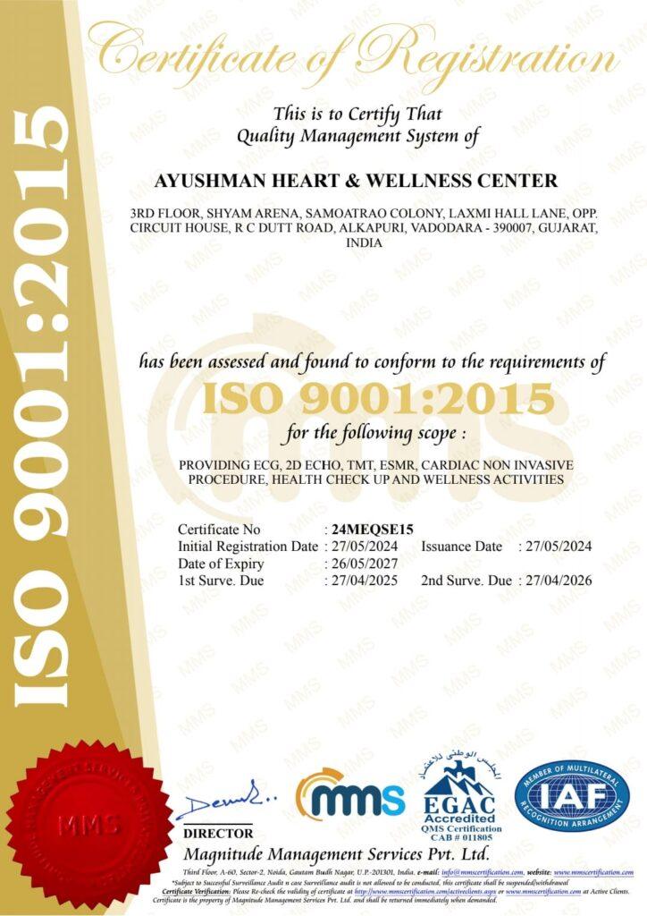 ISO 9001:2015 Certification for Ayushman Heart and Wellness Center
