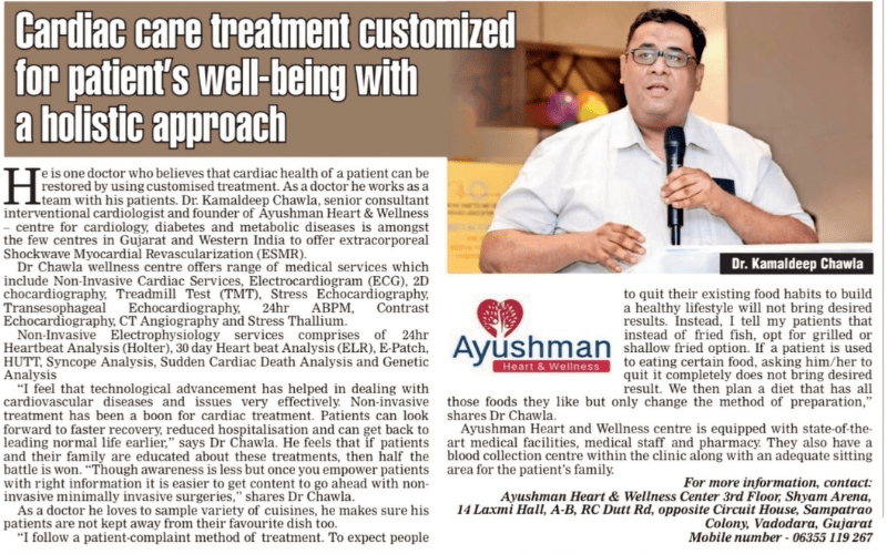 Cardiac care treatment customized for patient well-being at Ayushman Heart & Wellness by Dr. Kamaldeep Chawla.