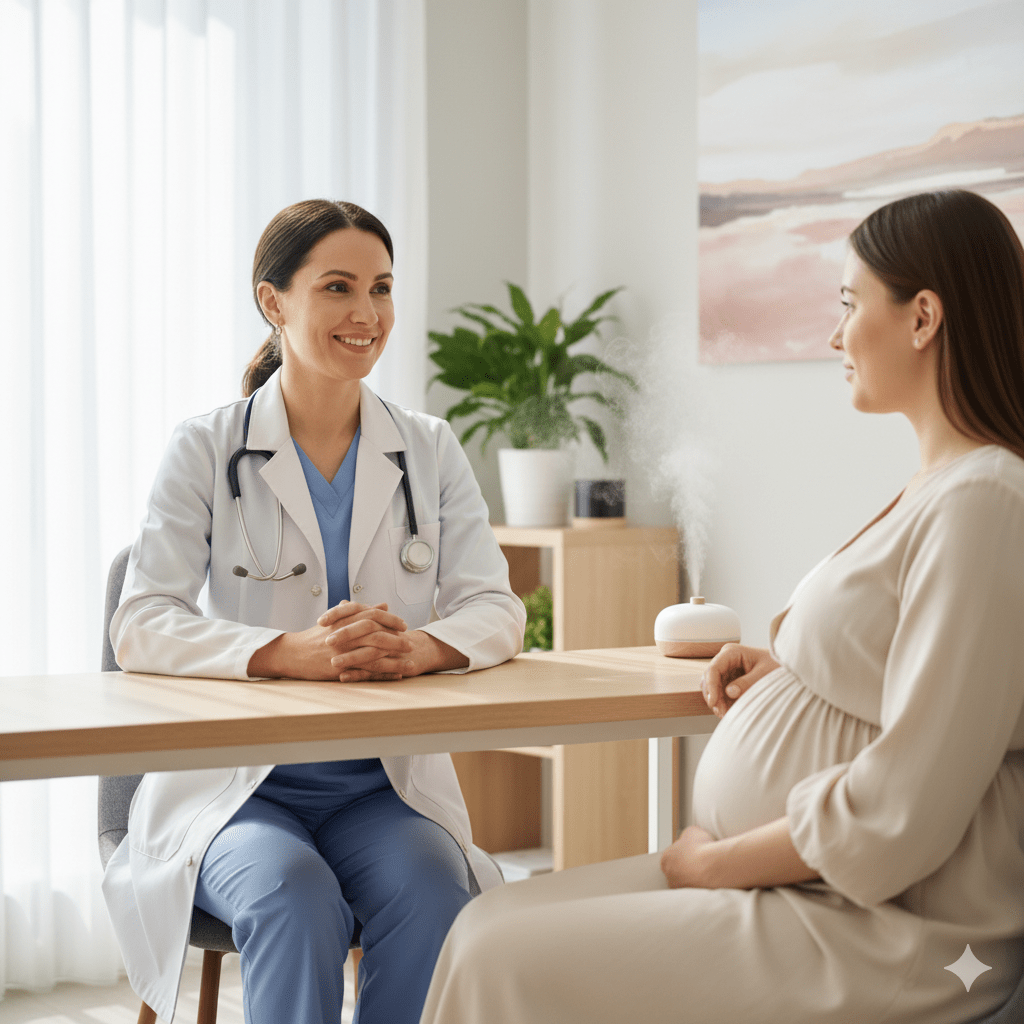 Best gynecologist in Vadodara consulting a pregnant woman in a modern clinic