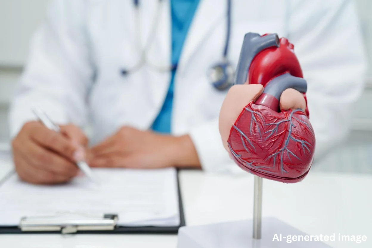 Cardiology service represented by a human heart model in a clinical setting
